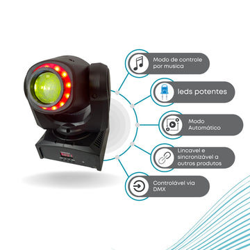 Moving Head Spot Led RGB 30w Globo + Disco De Cor Dmx Dj